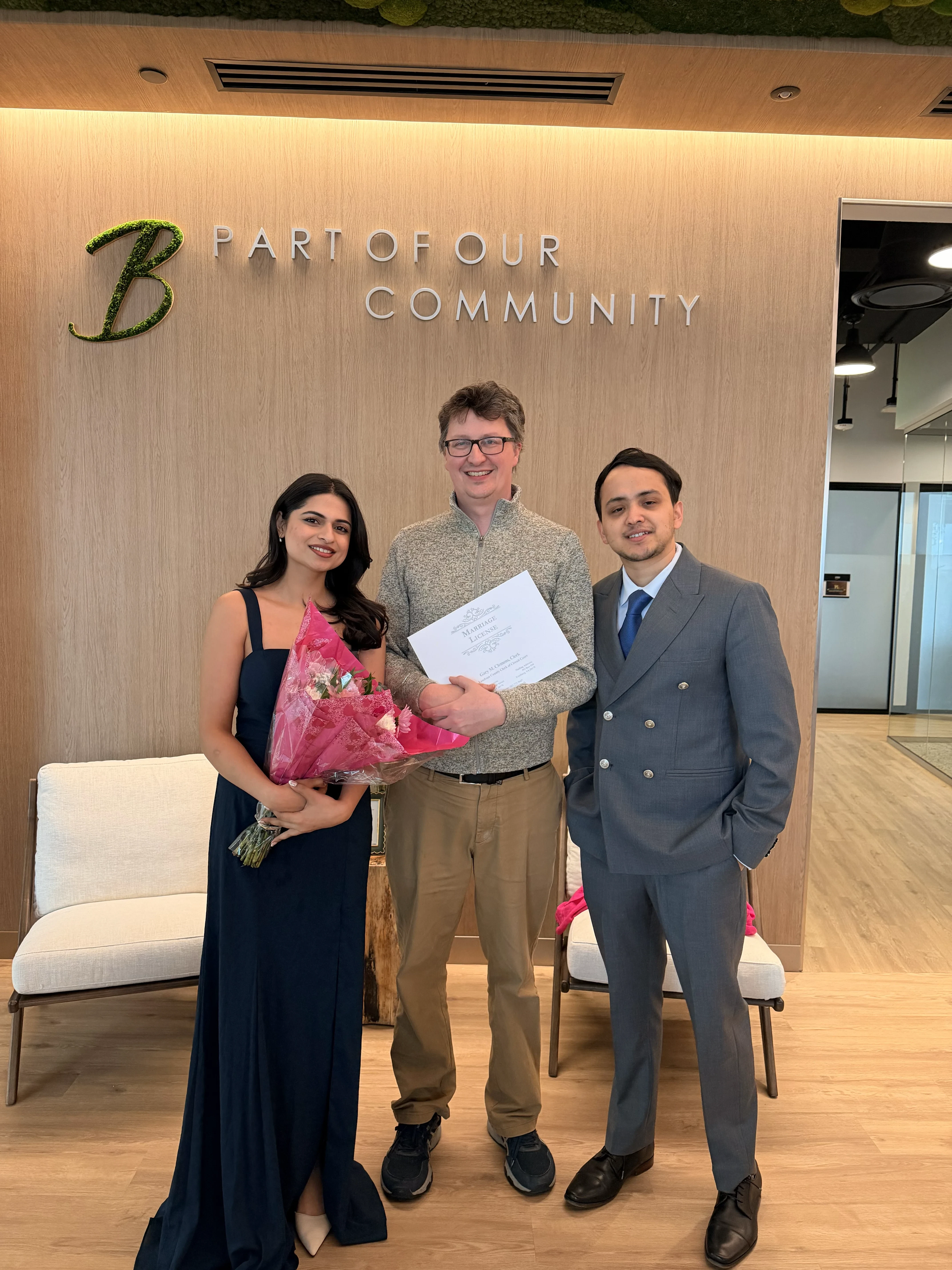 Office elopement ceremony setup